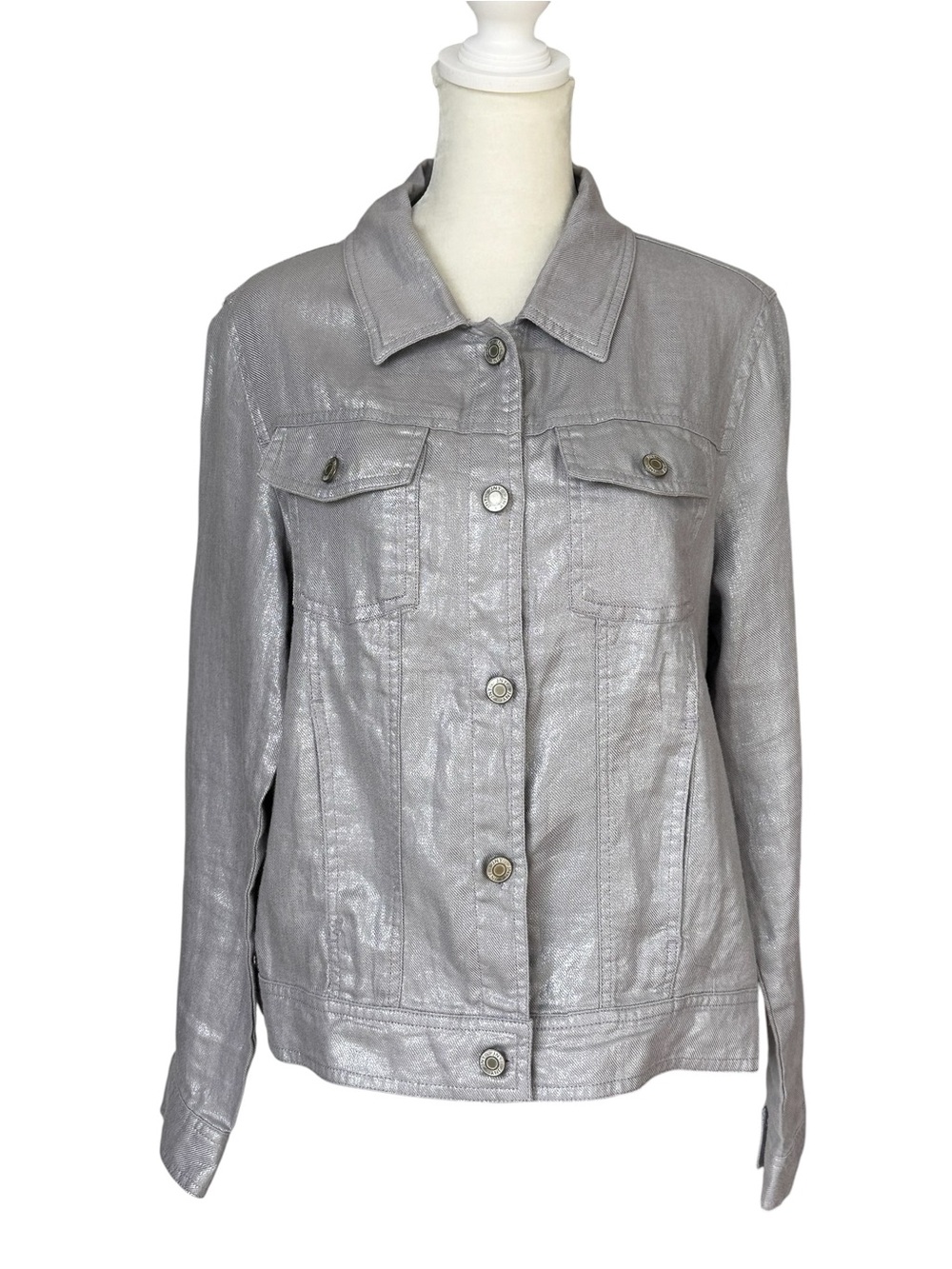 Jones & Co. Women's Flax Linen Utility Jacket Soft Metallic Lavender Size Large